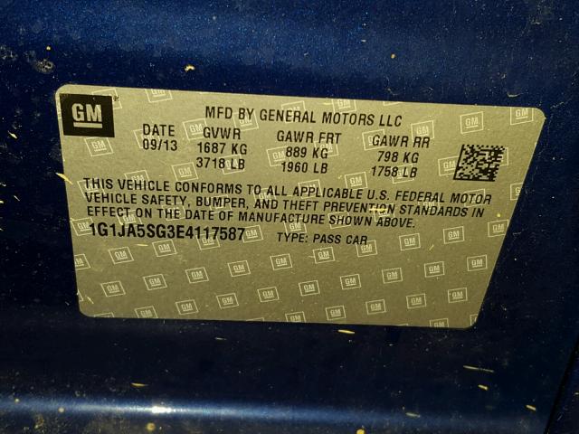 1G1JA5SG3E4117587 - 2014 CHEVROLET SONIC LS 蓝色 照片 10