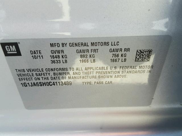 1G1JA6SH0C4113489 - 2012 CHEVROLET SONIC LS SILVER photo 10