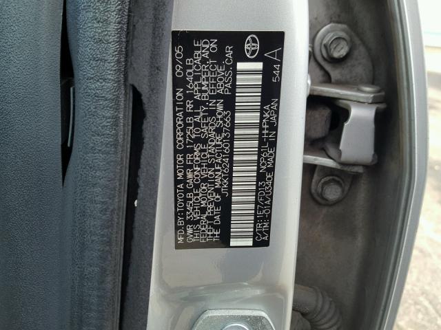 JTKKT624160137663 - 2006 TOYOTA SCION XA SILVER photo 10