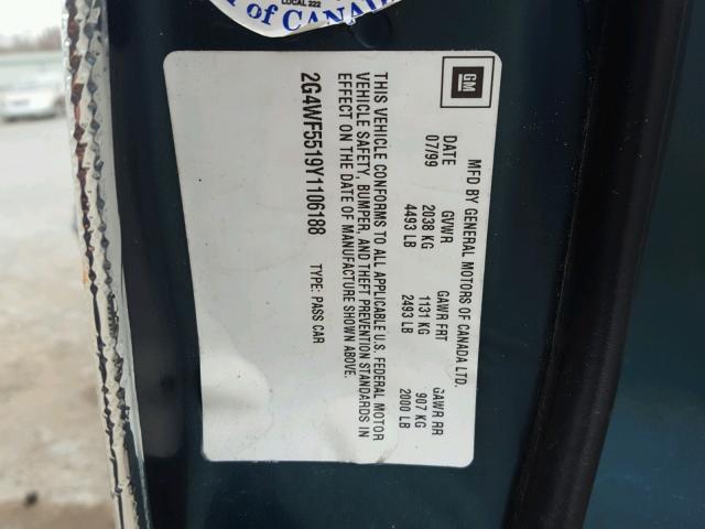 2G4WF5519Y1106188 - 2000 BUICK REGAL GS GREEN photo 10