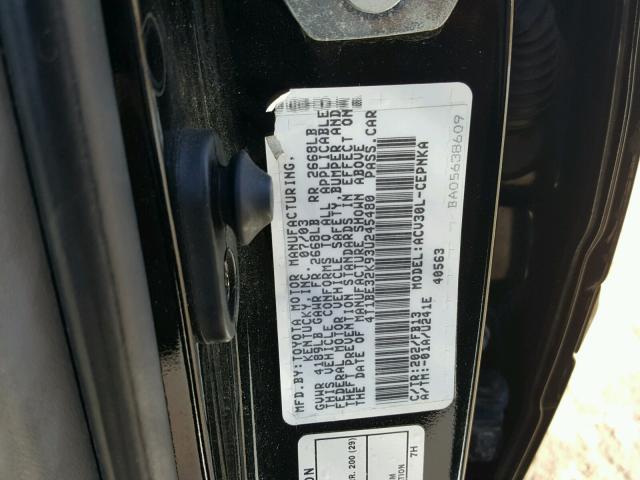 4T1BE32K93U245480 - 2003 TOYOTA CAMRY LE BLACK photo 10