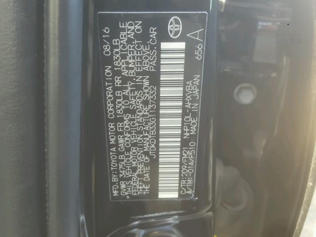 JTDKDTB33G1137332 - 2016 TOYOTA PRIUS C BLACK photo 10