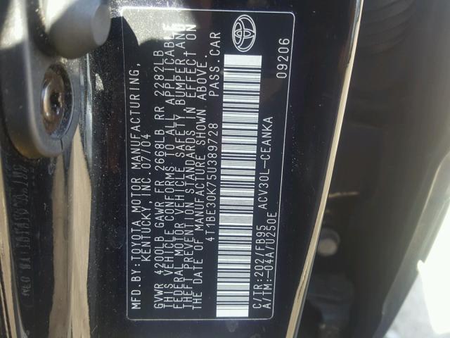 4T1BE30K75U389728 - 2005 TOYOTA CAMRY LE BLACK photo 10