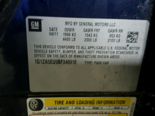 1G1ZA5EU9BF348918 - 2011 CHEVROLET MALIBU LS BLUE photo 10