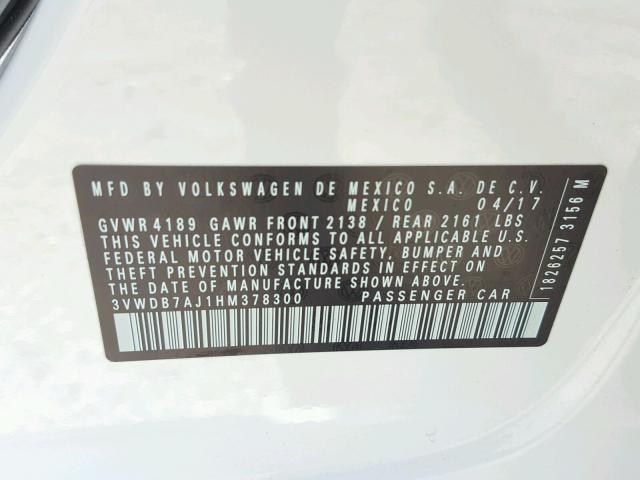 3VWDB7AJ1HM378300 - 2017 VOLKSWAGEN JETTA SE WHITE photo 10