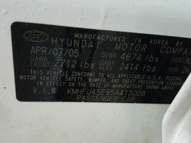 KMHFU45E95A413008 - 2005 HYUNDAI XG 350 WHITE photo 10