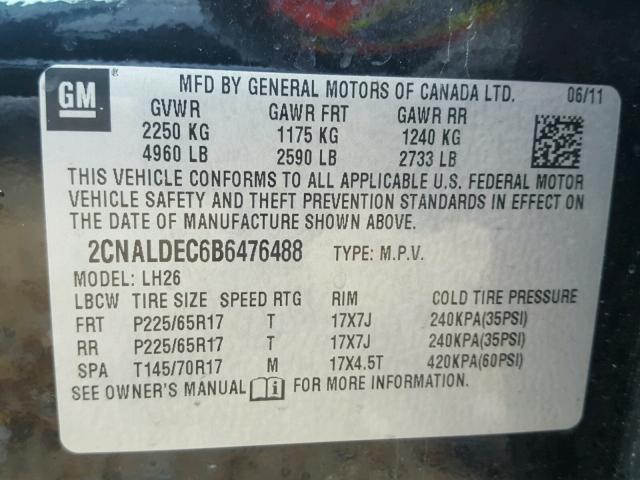 2CNALDEC6B6476488 - 2011 CHEVROLET EQUINOX LT BLACK photo 10