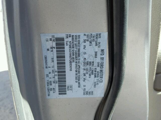 1FMEU31K67UB53010 - 2007 FORD EXPLORER S SILVER photo 10