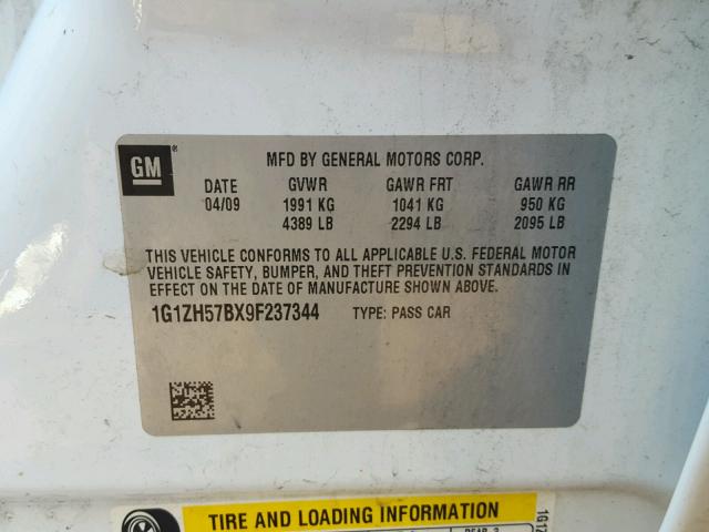 1G1ZH57BX9F237344 - 2009 CHEVROLET MALIBU 1LT 白色 照片 10