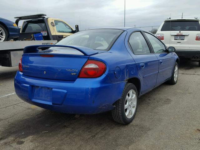 1B3ES56C95D280338 - 2005 DODGE NEON SXT BLUE photo 4