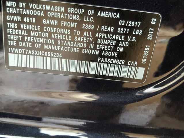 1VWDT7A3XHC055234 - 2017 VOLKSWAGEN PASSAT R-L BLACK photo 10