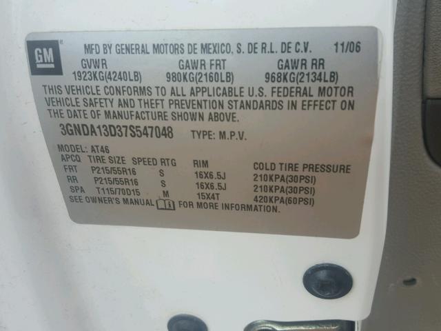 3GNDA13D27S527048 - 2007 CHEVROLET HHR LS WHITE photo 10