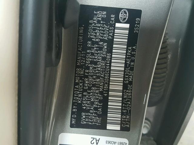 4T1BK3DB6CU444086 - 2012 TOYOTA AVALON BAS GREEN photo 10