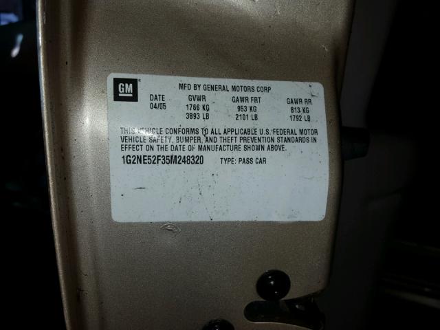 1G2NE52F35M248320 - 2005 PONTIAC GRAND AM S BEIGE photo 10