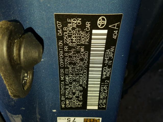 JTDKB20UX77642860 - 2007 TOYOTA PRIUS BLUE photo 10