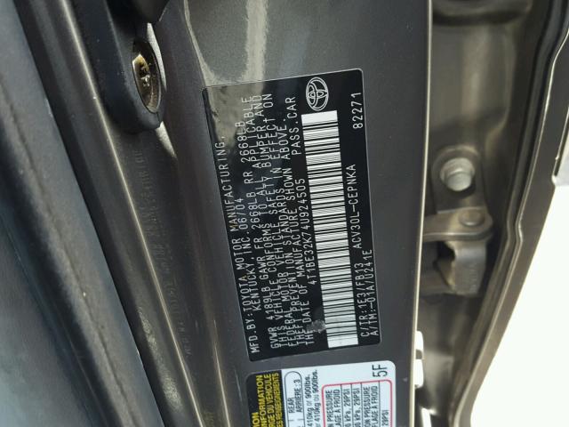 4T1BE32K74U924505 - 2004 TOYOTA CAMRY LE CHARCOAL photo 10