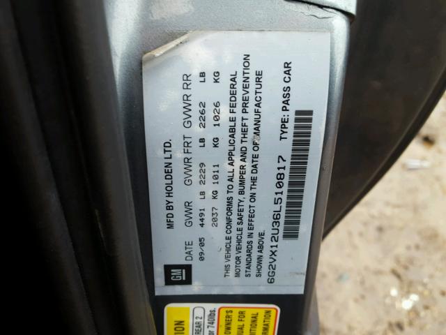 6G2VX12U36L510817 - 2006 PONTIAC GTO BLUE photo 10