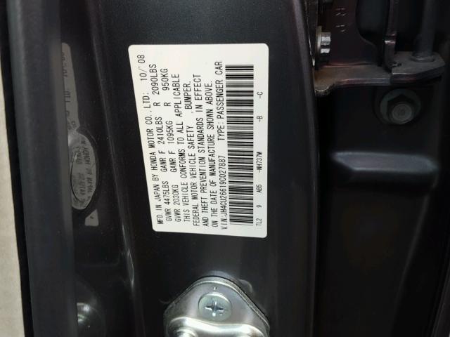 JH4CU26619C027887 - 2009 ACURA TSX GRAY photo 10