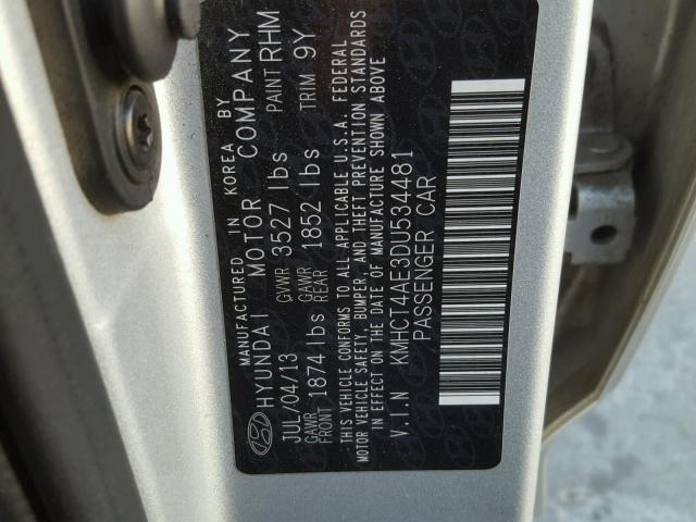 KMHCT4AE3DU534481 - 2013 HYUNDAI ACCENT GLS SILVER photo 10