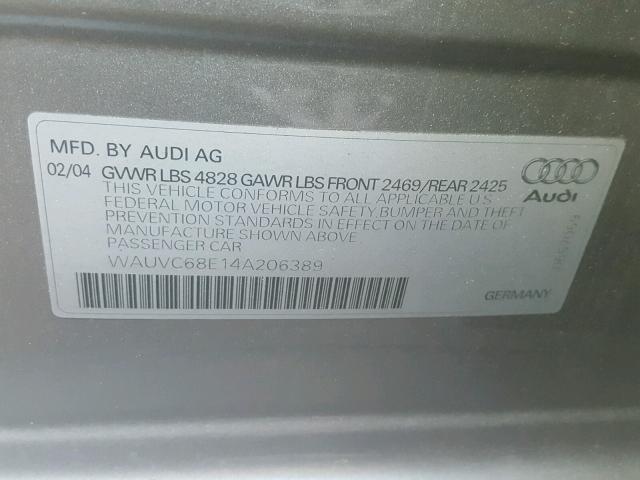 WAUVC68E14A206389 - 2004 AUDI A4 1.8T AV GRAY photo 10