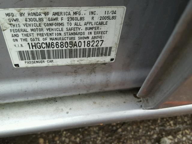 1HGCM66805A018227 - 2005 HONDA ACCORD EX SILVER photo 10