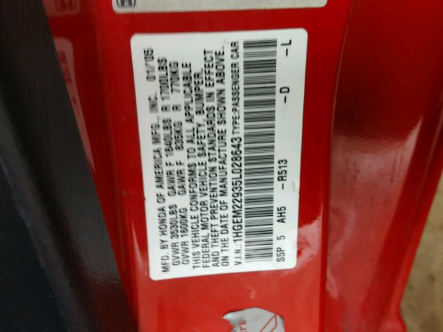 1HGEM22935L028643 - 2005 HONDA CIVIC EX წითელი ფოტო 10