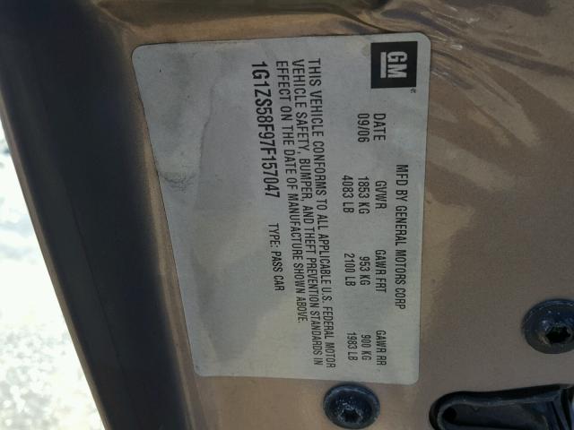 1G1ZS58F97F157047 - 2007 CHEVROLET MALIBU LS BROWN photo 10