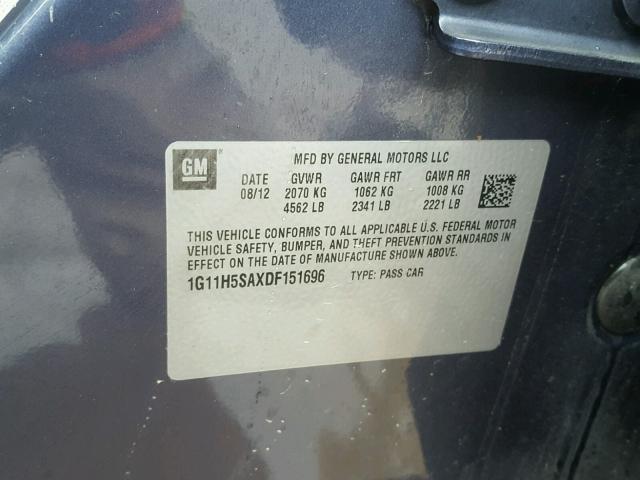 1G11H5SAXDF151696 - 2013 CHEVROLET MALIBU LTZ ლურჯი ფოტო 10