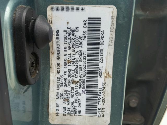 1NXBR32E65Z513371 - 2005 TOYOTA COROLLA CE GREEN photo 10