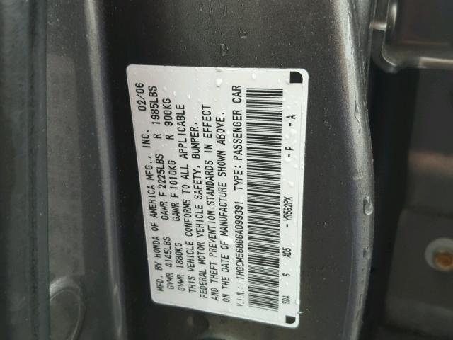 1HGCM56866A099391 - 2006 HONDA ACCORD EX GRAY photo 10