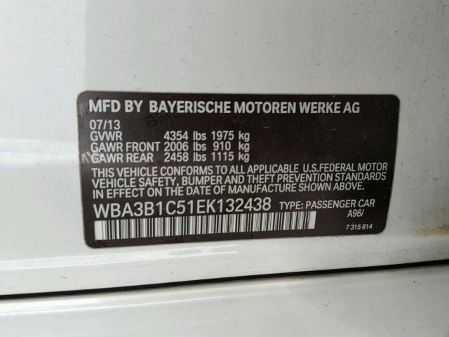 WBA3B1C51EK132438 - 2014 BMW 320 I WHITE photo 10