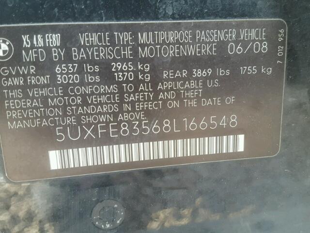 5UXFE83568L166548 - 2008 BMW X5 4.8I BLACK photo 10