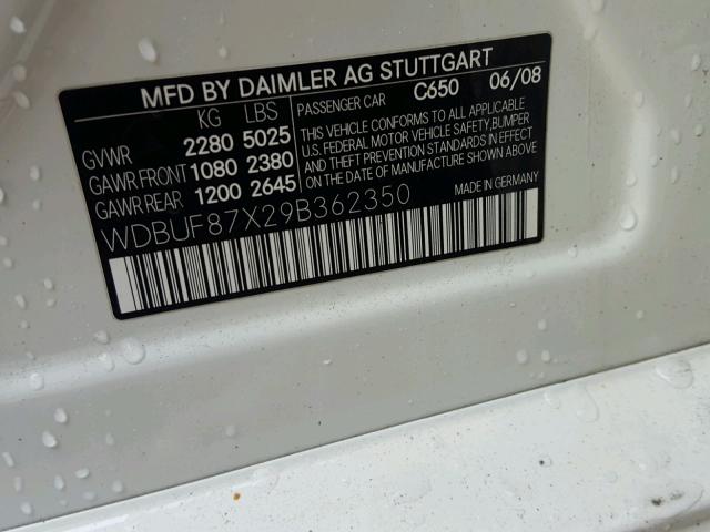 WDBUF87X29B362350 - 2009 MERCEDES-BENZ E 350 4MAT WHITE photo 10