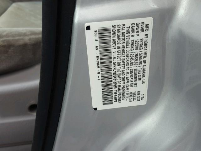 5FNRL18654B138959 - 2004 HONDA ODYSSEY EX SILVER photo 10