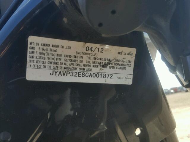 JYAVP32E8CA001872 - 2012 YAMAHA XVS1300 CT BLACK photo 10