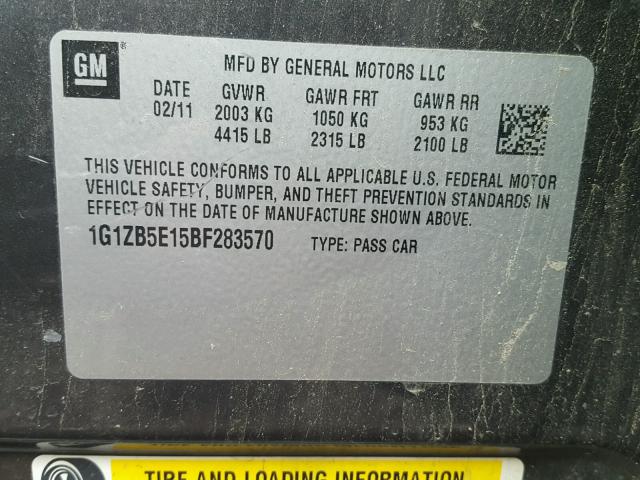 1G1ZB5E15BF283570 - 2011 CHEVROLET MALIBU LS CHARCOAL photo 10