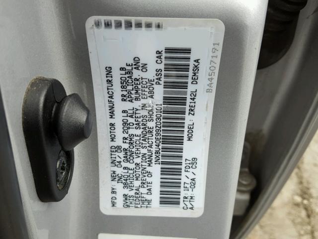 1NXBU40E99Z030101 - 2009 TOYOTA COROLLA BA SILVER photo 10