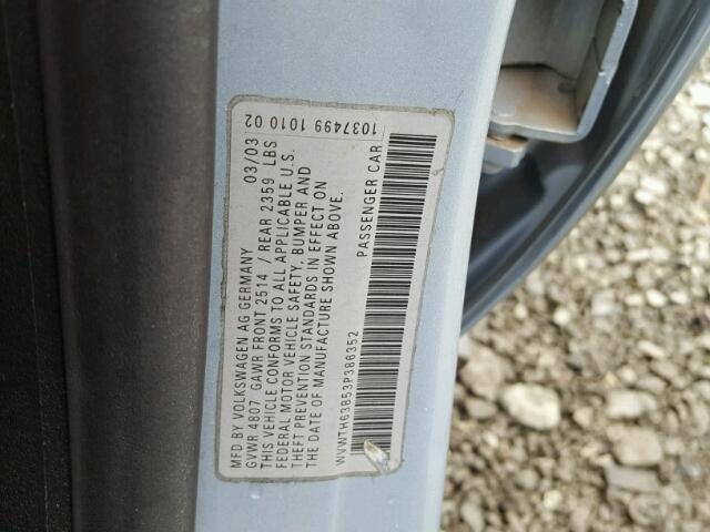 WVWTH63B53P386352 - 2003 VOLKSWAGEN PASSAT GLX 蓝色 照片 10