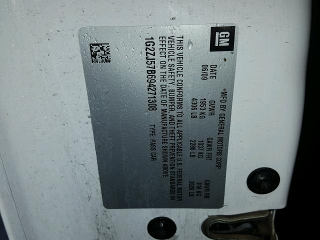 1G2ZJ57B694271308 - 2009 PONTIAC G6 WHITE photo 10