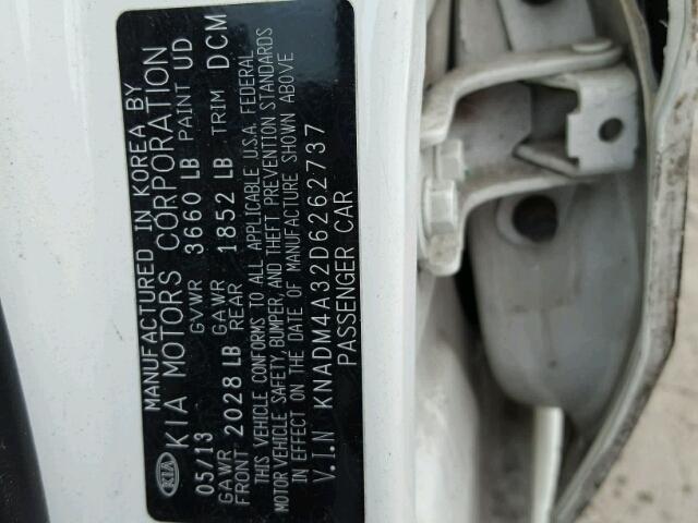 KNADM4A32D6262737 - 2013 KIA RIO LX Սպիտակ լուսանկար 10