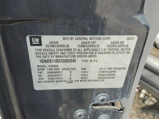 1GNDS13S572268045 - 2007 CHEVROLET TRAILBLAZE GREEN photo 10