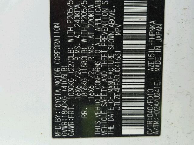 JTLZE4FE8DJ041631 - 2013 TOYOTA SCION XB WHITE photo 10