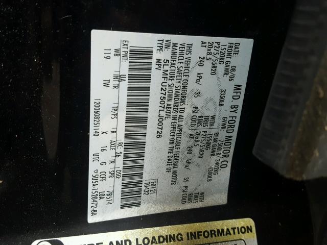 5LMFU27507LJ00726 - 2007 LINCOLN NAVIGATOR BLACK photo 10