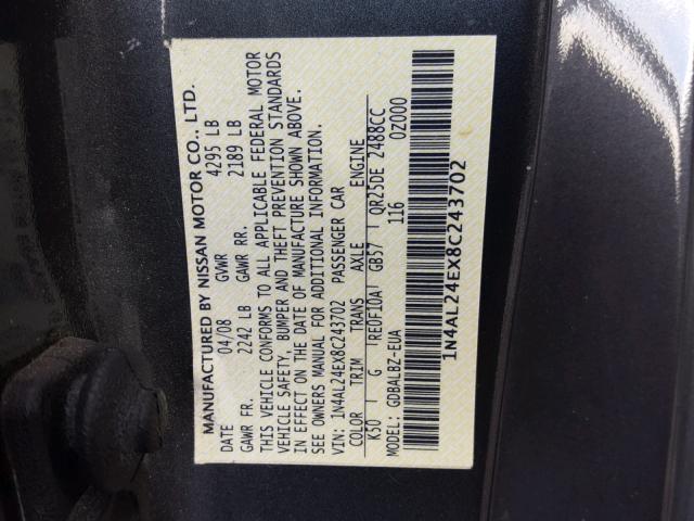 1N4AL24EX8C243702 - 2008 NISSAN ALTIMA 2.5 GRAY photo 10