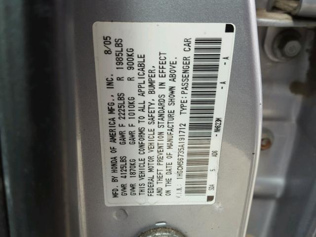 1HGCM56735A191712 - 2005 HONDA ACCORD EX SILVER photo 10