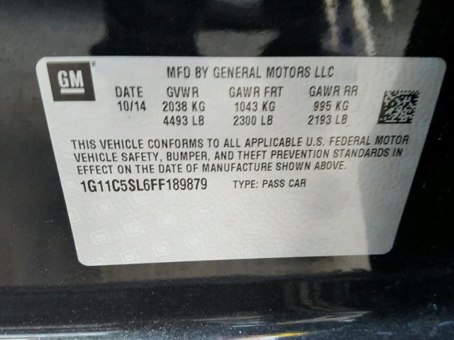 1G11C5SL6FF189879 - 2015 CHEVROLET MALIBU 1LT BLACK photo 10