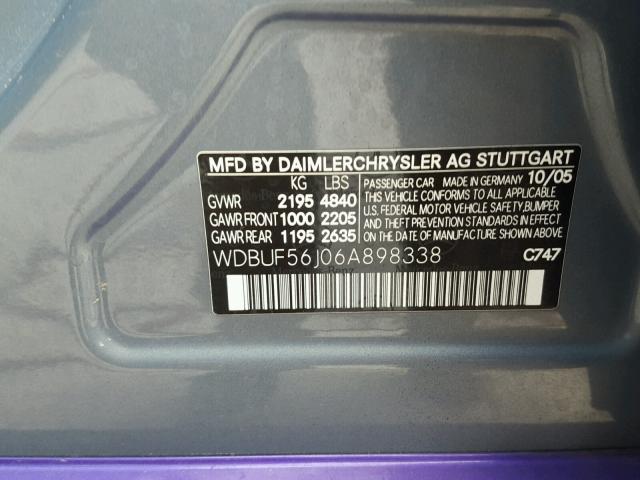 WDBUF56J06A898338 - 2006 MERCEDES-BENZ E 350 PURPLE photo 10