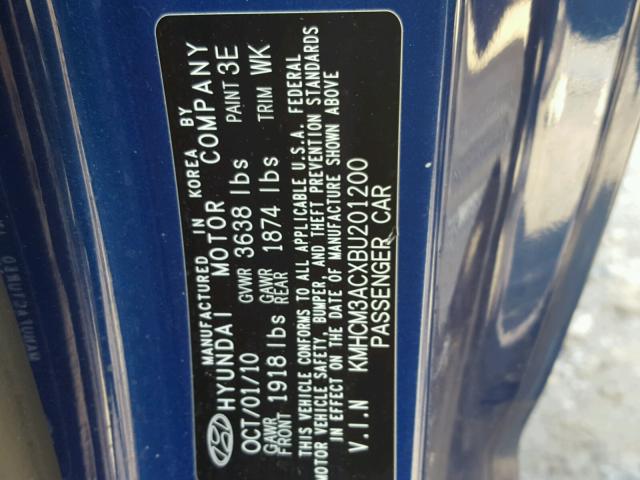 KMHCM3ACXBU201200 - 2011 HYUNDAI ACCENT GL BLUE photo 10