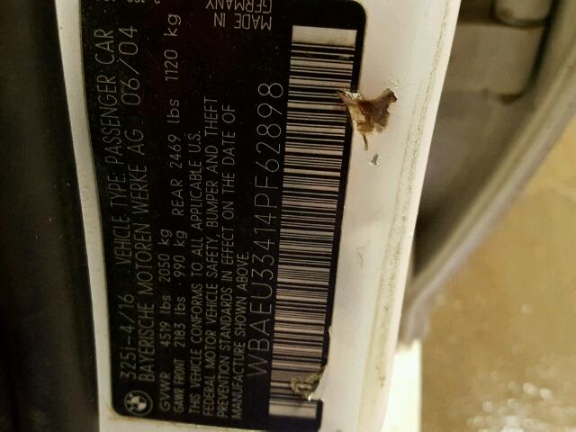 WBAEU33414PF62898 - 2004 BMW 325 XI WHITE photo 10