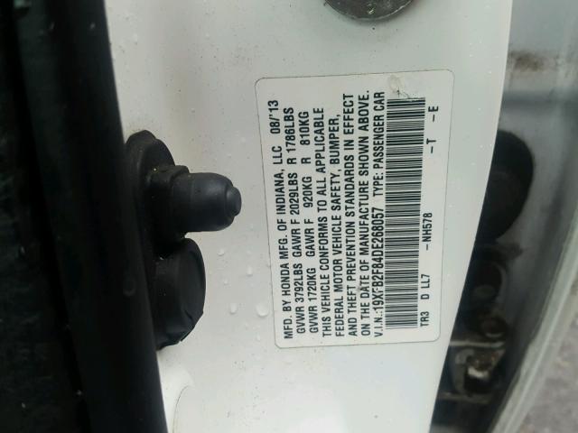 19XFB2F84DE268057 - 2013 HONDA CIVIC EX თეთრი ფოტო 10